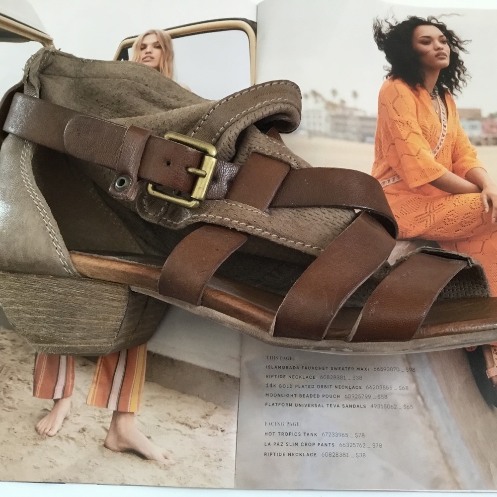 Miss Mooz Brown Two Tone "Cassidy" Sandal with Leather Ankle Wrap: Women's 9.5